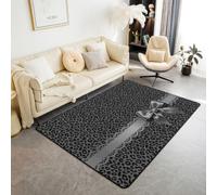 Homewish Tapis Salon 150x200cm Léopard Noir | Tapis Sol Antidérapant Nœud Papillon Gépard Imprimer pour Chambre à Coucher Afriqueine Animaux de Safari Peau -