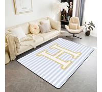 Homewish Tapis Salon 150x200cm Lettre Initiale H Tapis Sol Rayé Bleu et Blanc Tapis Chambre Rayure Lignes Géométriques Décoration D'Intérieur Lignes Style Simple Minimalisme Moderne