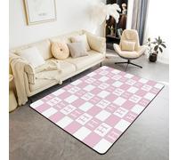 Homewish Tapis Salon 150x200cm Lettre Initiale H, Tapis Sol Rose et Blanc À Échecs, Tapis Chambre Joli Monogramme, Décoration D'Intérieur Grilles de Gingham Kawaii