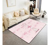 Homewish Tapis Salon 150x200cm Lettre Initiale I Bowknot Alphabet Rose,Tapis Sol Kawaii Monogrammé,Tapis Chambre Fleurs d'arc Amour Cœurs,Décoration D'Intérieur Filles Enfants