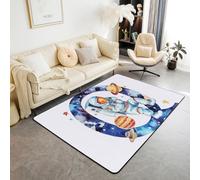 Homewish Tapis Salon 150x200cm Lettre Initiale, Tapis Sol Alphabet Astronaute, Tapis Chambre Planète Monogrammée, Décoration D'Intérieur Galaxie Spatiale