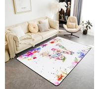 Homewish Tapis Salon 150x200cm Lettre Initiale W Alphabet Tapis Sol Nœud Papillon Coquet Rose Tapis Chambre Floral Printemps Style Frais Décoration D'Intérieur Fleurs Esthétiques Mignonnes
