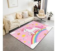 Homewish Tapis Salon 150x200cm Licorne Rose,Tapis Sol Filles Kawaii Licorne,Tapis Chambre Impression D'Étoile Arc-en-Ciel Enfants Garçons Filles Adultes Fantaisie Princesse Style