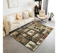 Homewish Tapis Salon 150x200cm Lodge Rustique, Tapis Sol Cabine Retro Ours Ours, Tapis Chambre pour Garçons Vintage Farmhouse, Décoration D'Intérieur Wild Duck Leaves Mountain Hill Retro