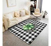 Homewish Tapis Salon 150x200cm Lucky Four Leaf Clover,Tapis Sol Jade Green Saint Patrick's Day,Tapis Chambre Buffalo Plaid,Décoration D'Intérieur Feuille Rustique