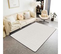 Homewish Tapis Salon 150x200cm Marron Rayure Géométrique Tapis Sol Style Simple Moderne Tapis Chambre Abstrait Rayé Décoration D'Intérieur Couture
