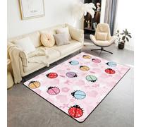 Homewish Tapis Salon 150x200cm Mignon Ladybug Bow,Tapis Sol Bowknot Ladybird,Tapis Chambre Coloré Wildlife Animal,Décoration D'Intérieur Enfants Adolescent Filles Rose Hearts Fleur Bow Tie