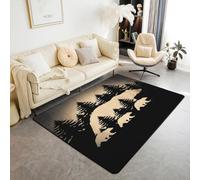 Homewish Tapis Salon 150x200cm Modèle d'ours Noir, Tapis Sol Thème Rustique de Bois, Tapis Chambre Retro Cabin Lodge, Décoration D'Intérieur Chasse Au Pays