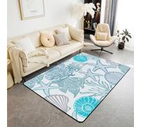 Homewish Tapis Salon 150x200cm Monde sous-Marin de Dessin Animé, Tapis Sol Animaux de Mer, Tapis Chambre Thème Océan de Mer, Décoration D'Intérieur Esquisses de Vie Océanique Turquoise
