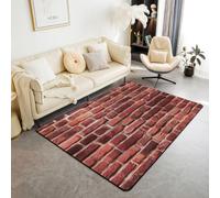 Homewish Tapis Salon 150x200cm Mur de Pierre Médiéval | Tapis Sol Antidérapant Thème Chevalier Pirate pour Chambre à Coucher Mur de Briques Rouges -