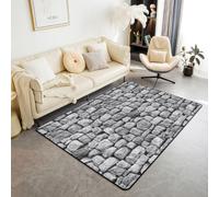 Homewish Tapis Salon 150x200cm Mur de Pierre | Tapis Sol Antidérapant Château Médiéval pour Chambre à Coucher Mur de Briques Pierre Rouilleique -