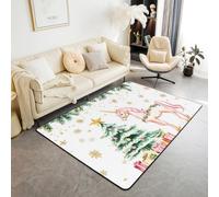 Homewish Tapis Salon 150x200cm Noël,Tapis Sol Cadeaux de Noël de Cerfs Rustiques,Tapis Chambre Joyeuxnoël Feuilles Neiges,Décoration D'Intérieur pour Garçons Filles Bonnes Vacances d'hiver