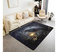 Homewish Tapis Salon 150x200cm Noir Crow, Tapis Sol Halloween Raven, Tapis Chambre Thème de Terreur Gothique, Décoration D'Intérieur Animaux Sauvages