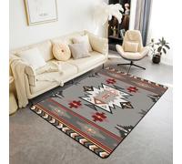Homewish Tapis Salon 150x200cm Ouest Tapis Sol Sud-Ouest Natif Géométrique Tapis Chambre Exotique Nordique Style Aztec Décoration D'Intérieur Triangle Strié Diamant, Gris