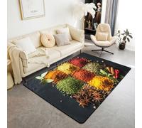 Homewish Tapis Salon 150x200cm Patchwork d'Épices Tapis Sol Cuisine Cuisson Aliments Tapis Chambre Piments Cannelle Feuilles de Laurier Décoration D'Intérieur Art Épicé Coloré