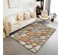 Homewish Tapis Salon 150x200cm Pebble, Tapis Sol Gravel de Pierre 3D, Tapis Chambre Impression de Cailloux de Jardin, Décoration D'Intérieur Plage de Cailloux D'Hawaï,Beige Brun
