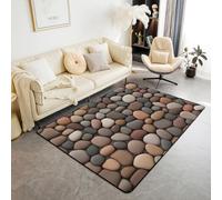 Homewish Tapis Salon 150x200cm Pebble, Tapis Sol Gravel de Pierre 3D, Tapis Chambre Impression de Cailloux de Jardin, Décoration D'Intérieur Plage de Cailloux D'Hawaï,Beige Brun