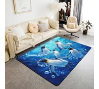 Homewish Tapis Salon 150x200cm Penguin Mignon, Tapis Sol Blue Penguin À Thème, Tapis Chambre La Faune du Pôle Arctique Rêveuse, Décoration D'Intérieur Enfants Garçons Filles 3D Paysage Océanique