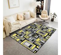 Homewish Tapis Salon 150x200cm Plaid Dégradé | Tapis Sol Antidérapant Jaune Gris pour Chambre à Coucher Damier Géométrique -