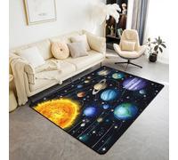 Homewish Tapis Salon 150x200cm Planète,Tapis Sol Système Solaire Espace Extra-Atmosphérique,Tapis Chambre Univers Galaxie,Décoration D'Intérieur Cosmique Terre Étoile