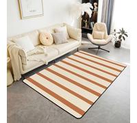 Homewish Tapis Salon 150x200cm Rayé Beige et Caramel Abstrait Tapis Sol Rayures Verticales Simples Tapis Chambre Rayures Géométriques Modernes Décoration D'Intérieur Minimaliste Crème Terre Cuite