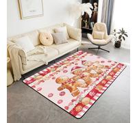 Homewish Tapis Salon 150x200cm Rouge de Noël, Tapis Sol Pain D'Épicerie Mignon, Tapis Chambre Homme de Pain D'Épicerie de Noël, Décoration D'Intérieur Grue de Bonbons Festifs