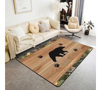 Homewish Tapis Salon 150x200cm Rustic Maison de Campagne,Tapis Sol Bear Cabin,Tapis Chambre Adolescents Retro Tree Army Vert Camo,Décoration D'Intérieur Wild Animaux Hunting Theme Campagne Woodland