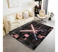 Homewish Tapis Salon 150x200cm Sabre-Lumière, Tapis Sol Ombre Rose, Tapis Chambre Cube Géométrique Lumineux, Décoration D'Intérieur Néon À Échecs