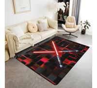 Homewish Tapis Salon 150x200cm Sabre-Lumière, Tapis Sol Ombre Rouge, Tapis Chambre Néon À Carreaux, Décoration D'Intérieur Cube Géométrique Lumineux