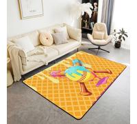 Homewish Tapis Salon 150x200cm Softball Glace Tapis Sol Sports de Balle Nostalgiques Tapis Chambre À Carreaux Géométrique Décoration D'Intérieur Vermicelles Kawaii Jaune Orange