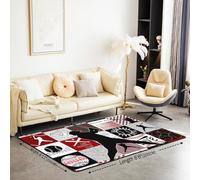 Homewish Tapis Salon 150x200cm Sports, Tapis Sol Grille Géométrique Black Patchwork Baseball, Tapis Chambre Jeux de Joueur de Balle, Décoration D'Intérieur Softball Sportif Européen,Rouge