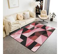 Homewish Tapis Salon 150x200cm Triangles Rouges et Noirs, Tapis Sol pour Enfants Adolescents et Adultes, Tapis Chambre Abstrait Géométrique, Décoration D'Intérieur Mode Moderne,