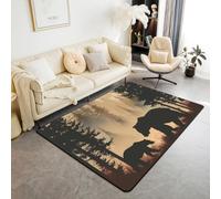 Homewish Tapis Salon 150x200cm Urs Sauvage,Tapis Sol Cabine Ferme,Tapis Chambre Pays Rustique,Décoration D'Intérieur Enfants Garçons Filles,Coucher du Soleil Pinier