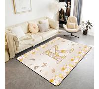 Homewish Tapis Salon 150x200cm Vintage 90S Groovy Flower, Tapis Sol Lettre Initiale K, Tapis Chambre Fleurs Boho Retro Daisy, Décoration D'Intérieur Bohémien Floral Coloré