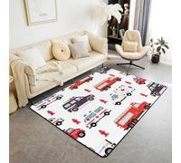 Homewish Tapis Salon 150x200cm Voiture de Police de Camion de Pompiers,Tapis Sol Ambulance de Dessin Animé,Tapis Chambre Fournitures de Pompiers Véhicules de Voitures de Pompiers