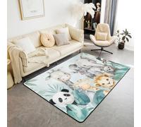 Homewish Tapis Salon Animal de Zoo d'enfants Tapis Chambre Petit Animal Mignon Tapis Sol 100x150 Enfants Adultes Adolescents Feuilles de Palmier Tapis de Salon Faune Sauvage Décor de Chambre Salon