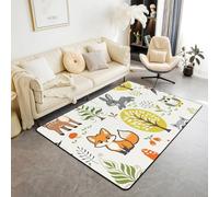 Homewish Tapis Salon Animaux de Dessin Animé Tapis Chambre 100x150 Faune Sauvage Botanique Tapis Sol Enfants Adolescents Safari Fox Raccoon Lapin Blanc Vert Tapis de Salon pour Salon,Chambre,Porte