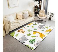 Homewish Tapis Salon Animaux de Dessins Animés pour Enfants Naturel Tapis Chambre 100x150 Animaux de Jungle Tapis Sol pour Filles Garçons Lion Giraffe Elephant Tapis de Salon Wildlife Safari Decor