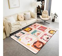 Homewish Tapis Salon Animaux de Dessins Animés pour Enfants Naturel Tapis Chambre 100x150 Zoo Animal Imprimer Tapis Sol pour Filles Garçons Lion Flamingo Patchwork Tapis de Salon Safari Animaux Décor