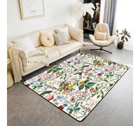 Homewish Tapis Salon Boho Fleur 100x150 Tapis Chambre Printemps Retro Floral Tapis Sol Feuilles Botaniques Daisy Tapis de Salon Fresh Nature Garden