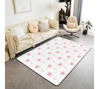 Homewish Tapis Salon Bowknot Tapis Chambre 150x200 pour Filles Enfants Filles Rose Floral en Forme de Cœur Tapis Sol pour Enfant Ruban d'arc Style Princesse Rêveuse Tapis de Salon