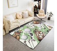 Homewish Tapis Salon Club de Golf Tapis Chambre 100x150 Boules de Golf Sport Jeu Tapis Sol Adolescents Enfants Dessins Animés Vert Décoratif Léger Ballon Jeu Amoureux Tapis de Salon