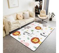 Homewish Tapis Salon Enfants Animaux de Dessins Animés Tapis Chambre 100x150 Animaux Sauvages Safari Tapis Sol pour Filles Garçons Éléphant Zébra Flamingo Lion Tapis de Salon Zoo Animal Décor