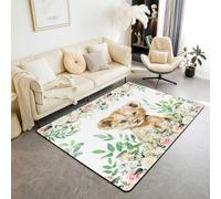 Homewish Tapis Salon Enfants Dessins Animés Léopard Tapis Chambre 150x200 Mignon Animal Sauvage Tapis Sol Jardin de Printemps Floral Tapis de Salon Chambre Salon Décor Animaux À Thème