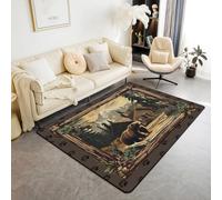 Homewish Tapis Salon Ferme Ours Tapis Chambre 100x150 Rustique Cabine Décor Tapis Sol Enfants Enfant Garçons Filles Animaux Sauvages Chasse Thème Tapis de Salon Bois Ferme Chambre Salon Décor