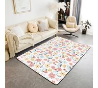 Homewish Tapis Salon Fleur Groovy Tapis Chambre Enfants Dessin Animé Floral Tapis Sol 100x150 Enfants Adolescents Adultes Thème Botanique Tapis de Salon Fleur Sauvage Décor de Chambre Salon Porte