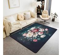 Homewish Tapis Salon Florales Tapis Chambre 100x150 Ferme Tapis Sol pour Adultes Femmes Filles Vintage Rose Fleurs Tapis de Salon Rustique Botanique Mystérieux Bleu Chambre Salon Décor