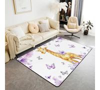 Homewish Tapis Salon Giraffe d'enfants Tapis Chambre Kawaii Zoo Animal Tapis Sol 100x150 Enfants Adolescents Adultes Papillons Floral Tapis de Salon Faune Sauvage Chambre Salon Décor