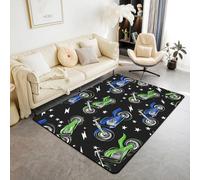 Homewish Tapis Salon Moto Tapis Chambre 150x200 Vélo de Saleté Tapis Sol Enfants Adolescents Adultes Motocross Rider Étoilé Noir Vert Bleu Tapis de Salon pour Salon,Chambre,Porte,Buanderie
