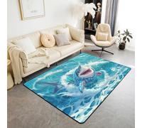 Homewish Tapis Salon Naturel Bébé Requin Tapis Chambre Salon 150x200 Kawaii Requin Tapis Sol Kawaii Océan Vie Marine Tapis de Salon Drôle Vague Mer Été Chambre Salon Décor Enfants Garçons Filles